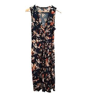 Hail3y:23 Womens Tropical Sleeveless Dress Midi Sz XL Faux Wrap Dark Teal Floral